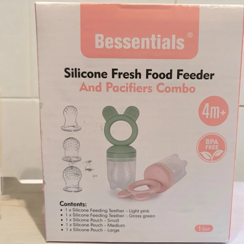 Bessentials Silicone Fresh Food Feeder and Pacifiers Combo NIB Multi Colors
